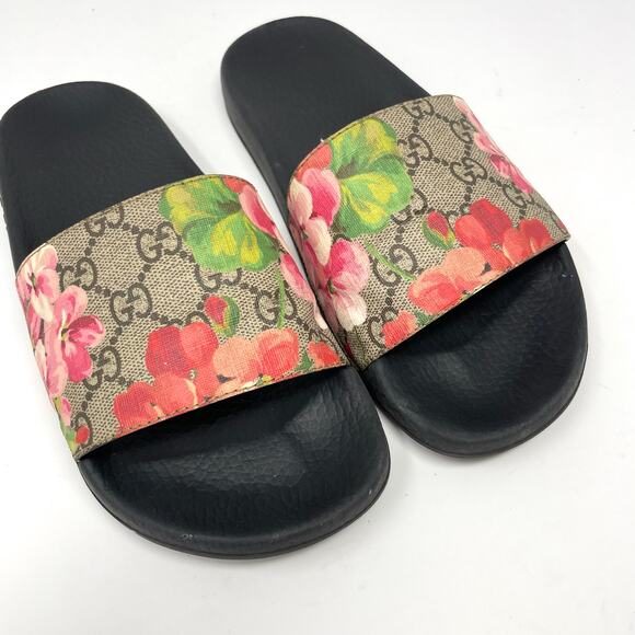 Gucci GG Blooms Supreme Floral Slide Slip On Rubber Sandals Flats EU 37 - Picture 2 of 13